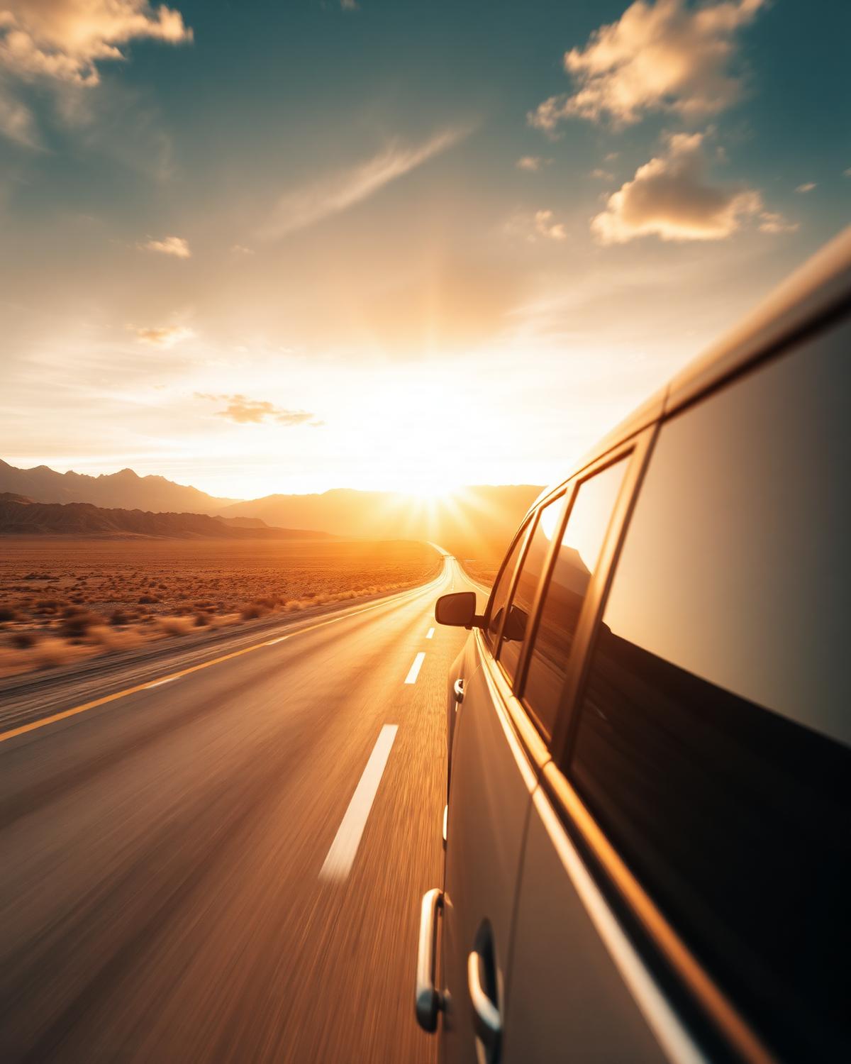An open highway at golden hour cutting through the American West